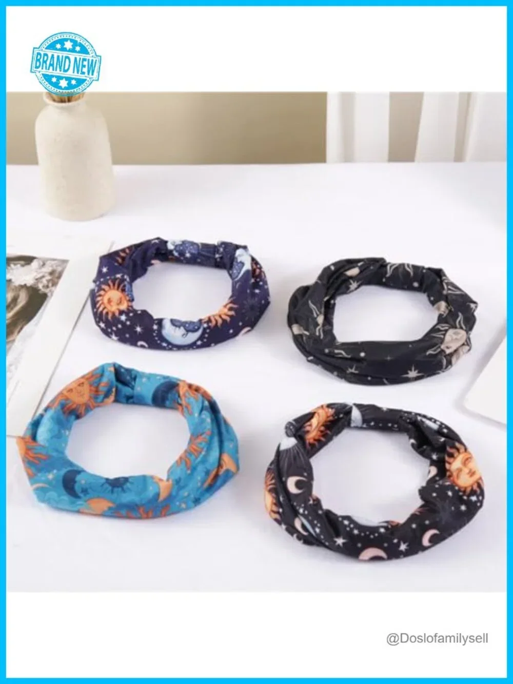 Stars Moon Wide Knotted Headband Non Slip Yoga Turban Hair Wrap Pack of 4